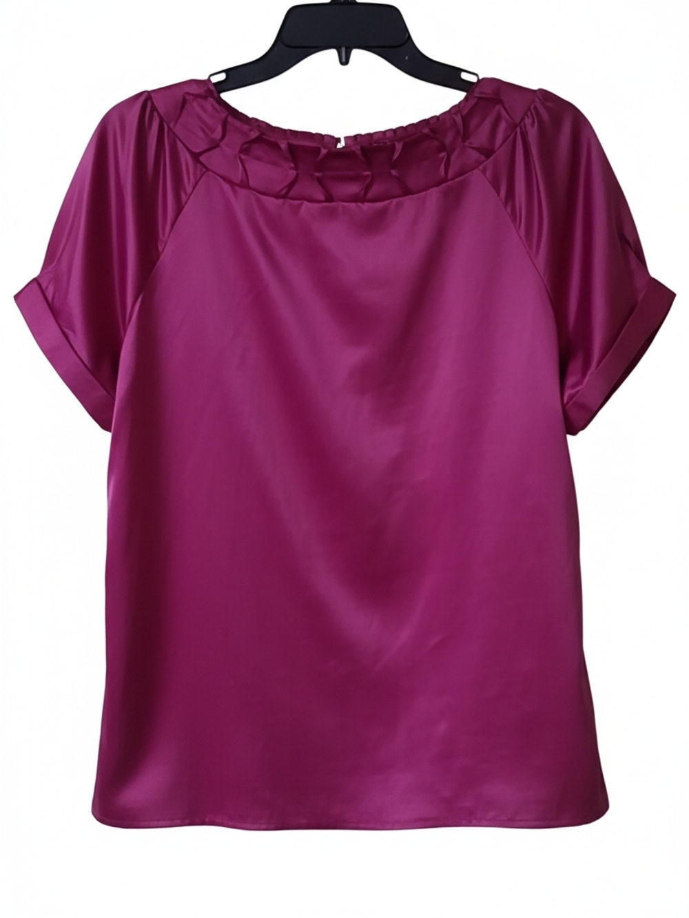 Women's Sunny Leigh Ruffled Square-Neck Satin Blouse - Magenta Pink- Size XL - Picture 2 of 4